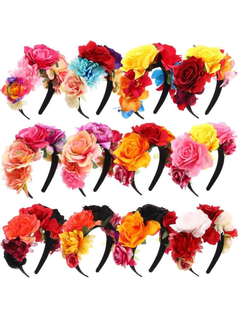 12 Pcs Floral Crown Headband Set - Mexican Rose for Easter & Mardi Gras
